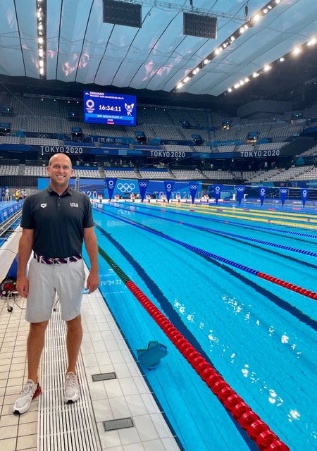 On deck at the Tokyo 2020 Olympic Aquatics Centre with Team USA Swimming.