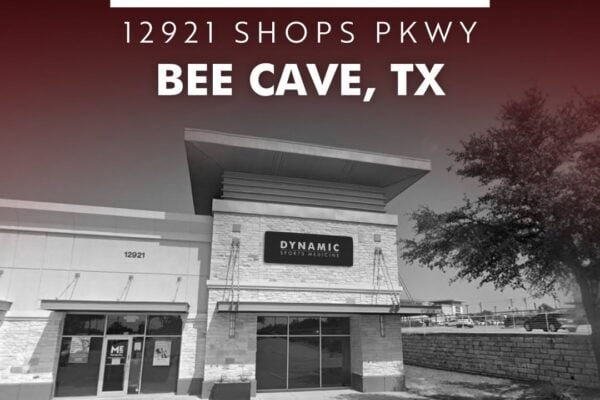 Exterior view of the upcoming Dynamic Sports Medicine clinic in Bee Cave, Texas, showcasing the modern building facade and signage.