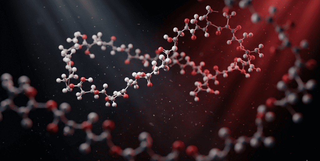Detailed molecular structure of BPC-157, a peptide used for injury recovery and tissue healing in sports medicine.