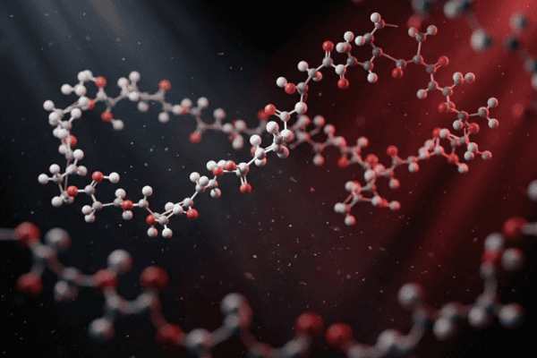 Detailed molecular structure of BPC-157, a peptide used for injury recovery and tissue healing in sports medicine.